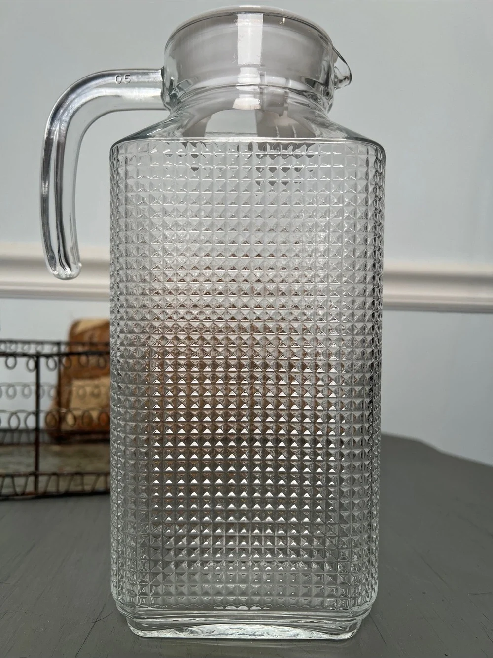Clear Textured Glass Pitcher with Handle - Home Dining.
